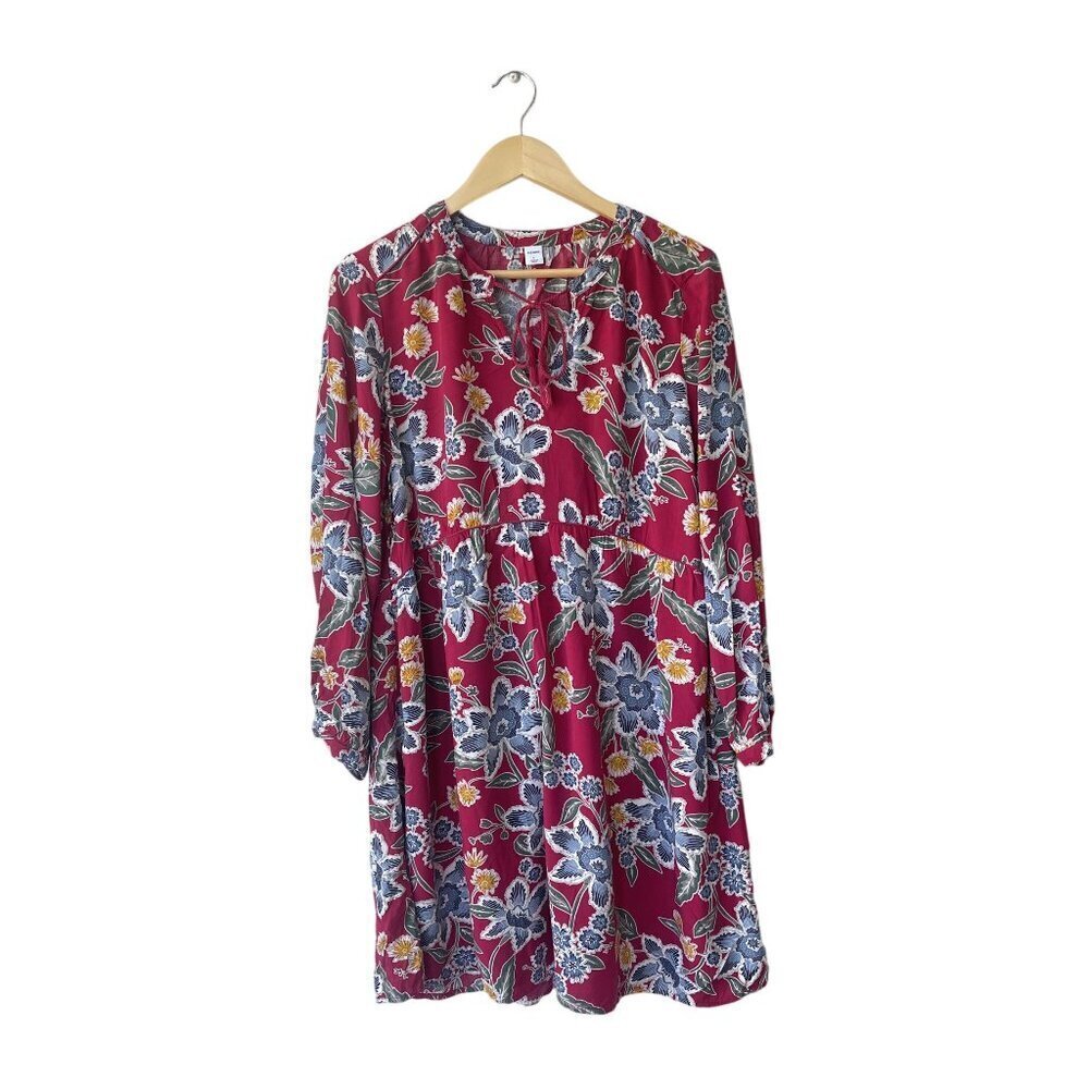 Old Navy Womens‎ Dress Size L Red Floral Boho Long Sleeve Peasant Swing Babydoll